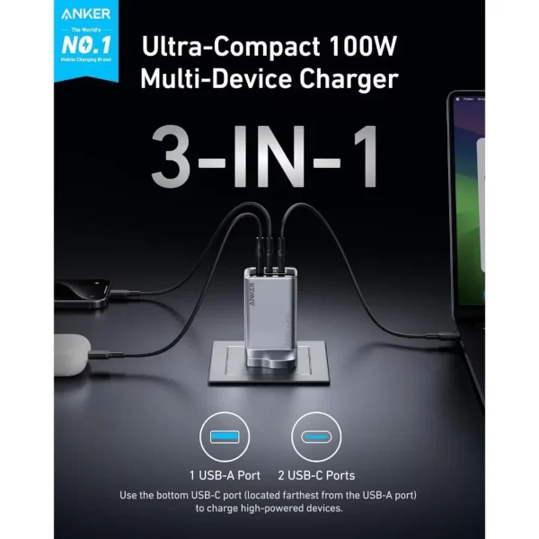 شارژر دیواری 100 وات Anker Prime Charger 100W GaN A2688 - Image 3