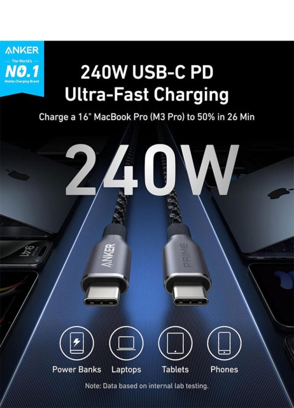 کابل دو سر تایپ سی انکر مدل A88e2 طول 1.8 متر